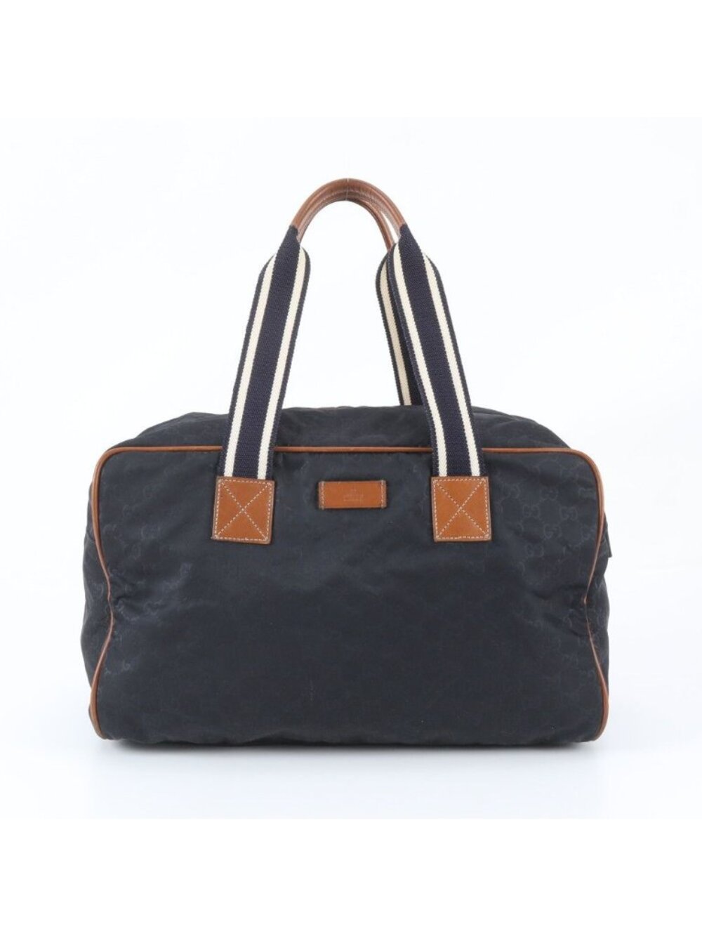 Gucci Leather Nylon Boston Bag Tote Navy